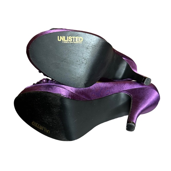 Unlisted by Kenneth Cole Purple Satin Beaded Bow Heels Size 8.5 - Picture 5 of 5